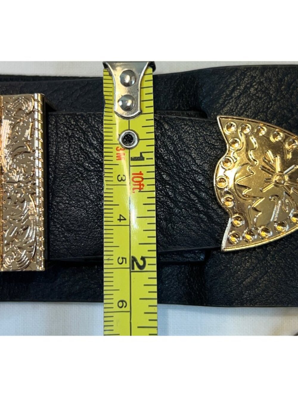 Western Inspired Black Elastic Chain Belt wGold-Tone Buckles & Chains Stretch - Picture 11 of 11